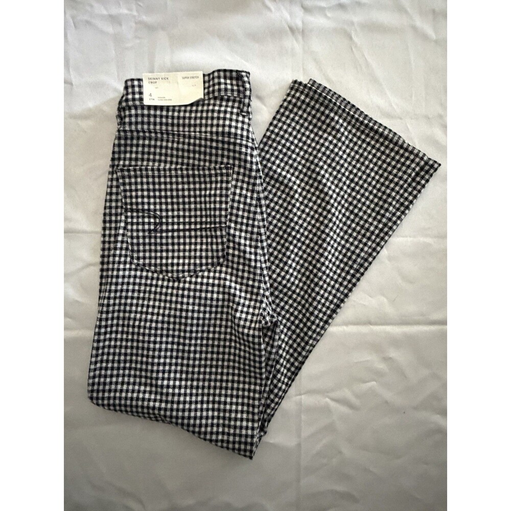 American Eagle Black White Plaid Super Skinny Trouser Kick Crop Size 4 27W NEW
